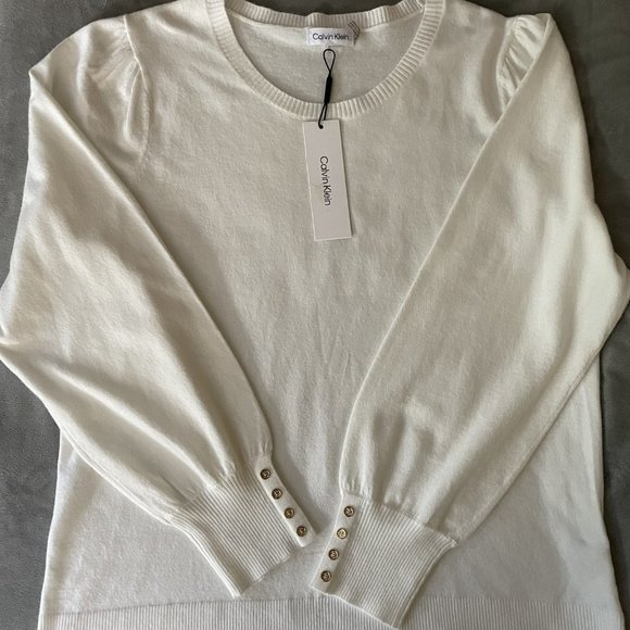 Calvin Klein Women's Soft Sweater with Gold Button Cuff - Picture 2 of 5